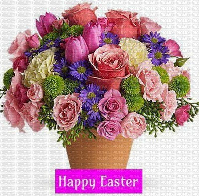 happy easter flowers planter - png ฟรี