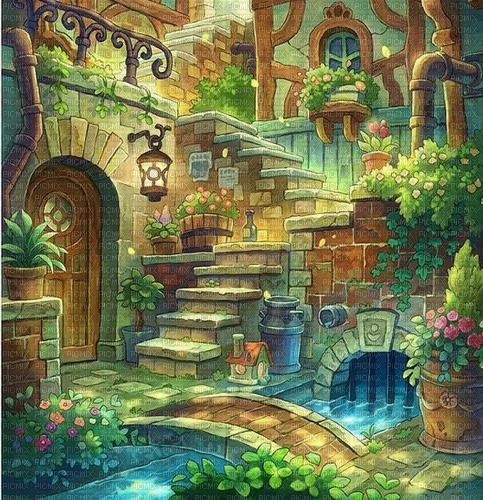 fantasy house bridge background - 免费PNG