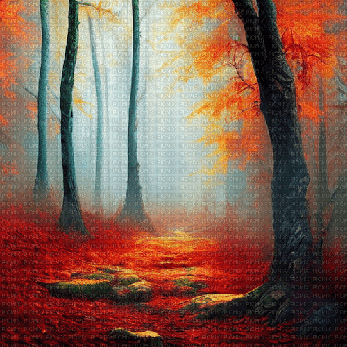 kikkapink red autumn forest background - 無料png