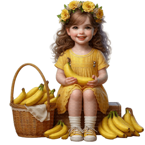 Little Girl -Banana - Yellow - Green - Brown - ingyenes png