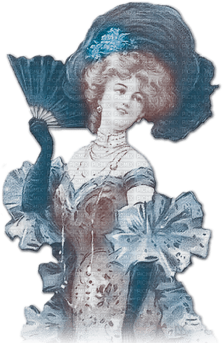 soave woman vintage hat fan victorian  blue brown - δωρεάν png