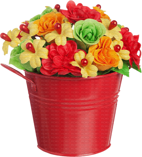 Corbeille Rouge Fleur Vert Jaune :) - PNG gratuit