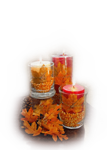 Gläser, Kerzen, Herbstdeko - zadarmo png