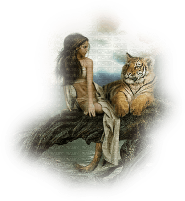 femme avec tigre.Cheyenne63 - PNG gratuit