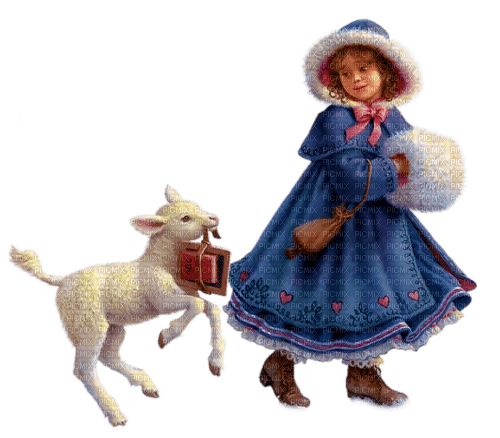 Niña con oveja - nemokama png