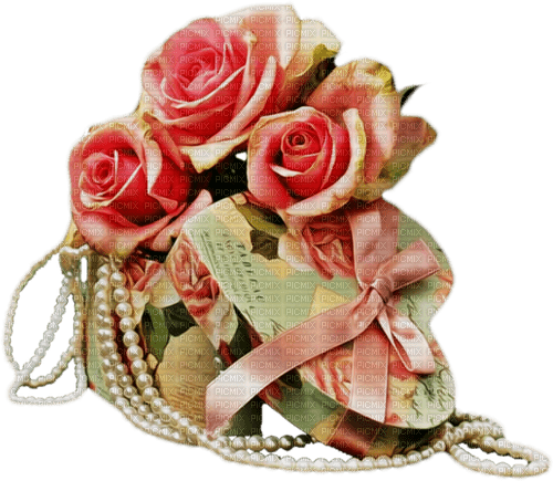 Caja con  flores y collar de perlas - nemokama png