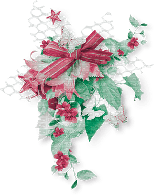 soave deco flowers branch corner bow pink green - PNG gratuit