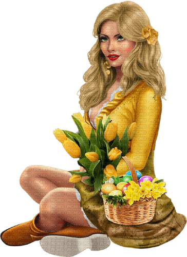 GIRL WITH FLOWERS - ilmainen png