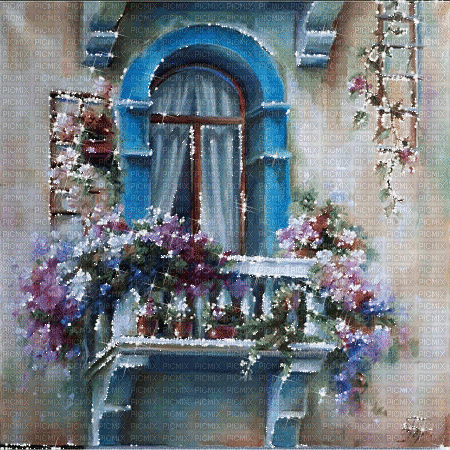 dolceluna painting balcony house background - Бесплатный анимированный гифка