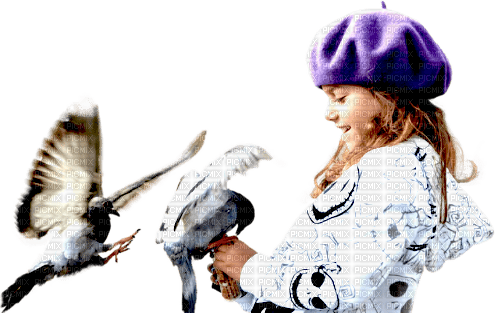 Little girl with pigeons - ücretsiz png