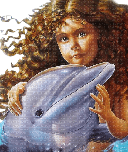 Petite fille et dauphin - Free PNG