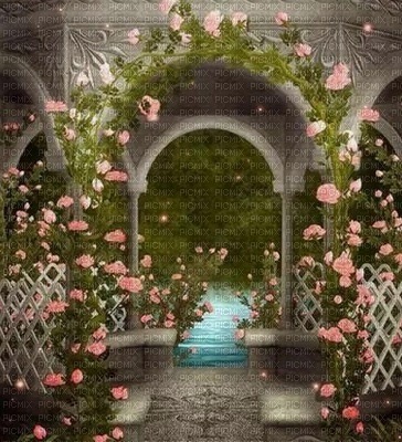 bg-pink-flowers-garden-minou52 - gratis png