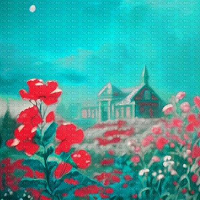 Turquoise and Red Garden - Free PNG