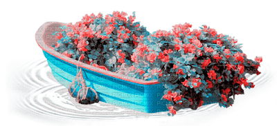 Teal blue red white deco flowers [Basilslament] - PNG gratuit