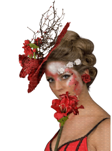 Femme avec un chapeau rouge et une fleur - фрее пнг