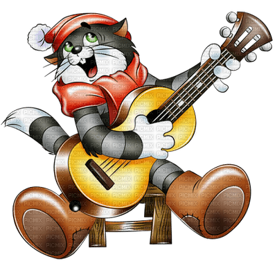 cat funny with guitar - gratis png