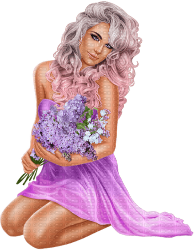 Woman with lilac. Leila - nemokama png
