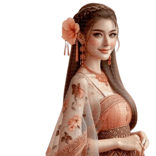 asian woman orange - darmowe png