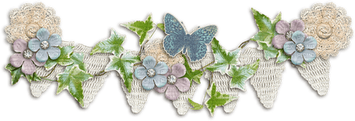Crochet Banner  Lace Flowers Leaves Butterfly - 免费PNG
