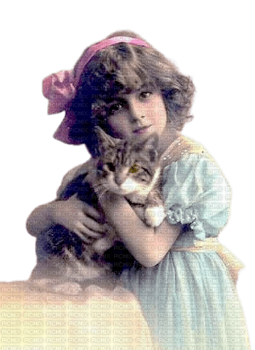 vintage girl and cat - zdarma png