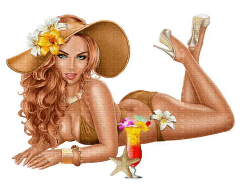 woman summer cocktail - PNG gratuit