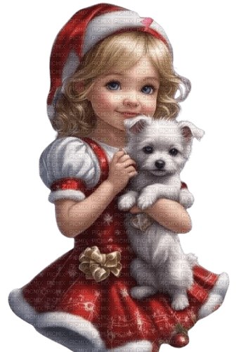 Petite fille de Noël avec un chien - 無料png