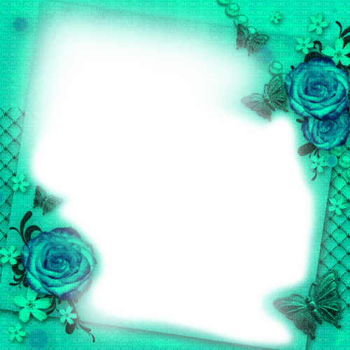 Green/Blue Roses Frame - By KittyKatLuv65 - ingyenes png