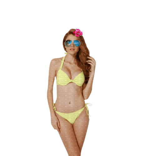 Yellow bikini clad redhead 3 - Free PNG