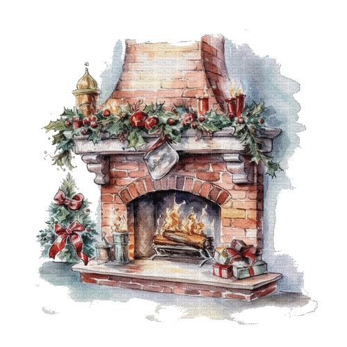 Christmas fireplace, Cheminée de Noël - Kostenlose animierte GIFs