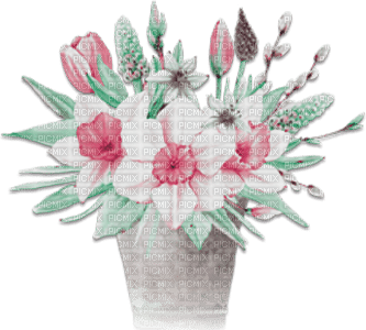 soave deco spring flowers vase garden pink green - 免费PNG