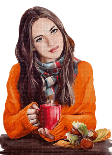 Woman, coffee, autumn. Leila - PNG gratuit