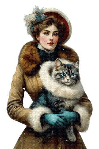loly33 femme vintage chat hiver - gratis png