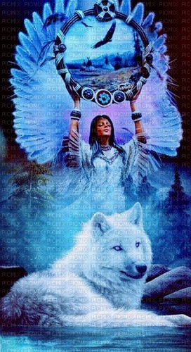 native woman with wolf - png gratuito