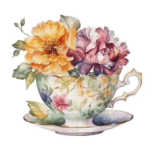 Floral Vintage Teacup - Free PNG