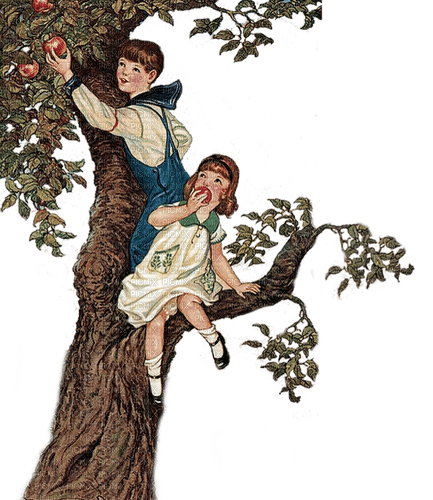 children on apple tree - фрее пнг
