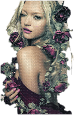 mujer con flores - png ฟรี