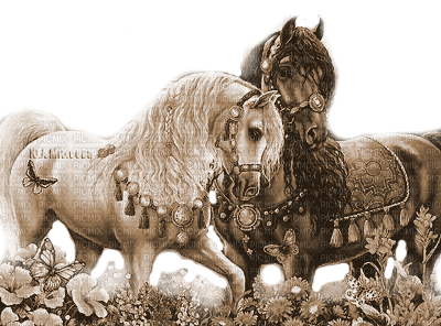 Y.A.M._Fantasy animals horses  sepia - δωρεάν png