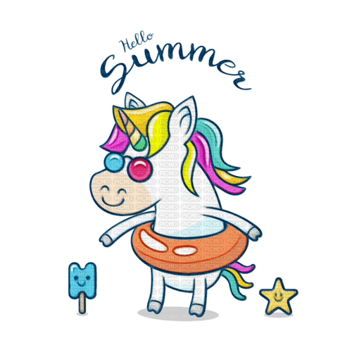 Hello summer licorne unicorn - ilmainen png