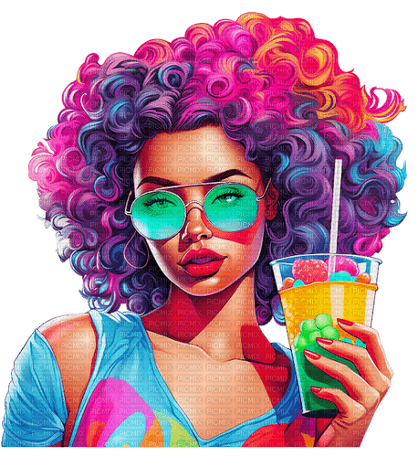 rainbow neon woman drink - kostenlos png