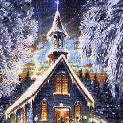 winter church bg gif hiver église fond - Free animated GIF