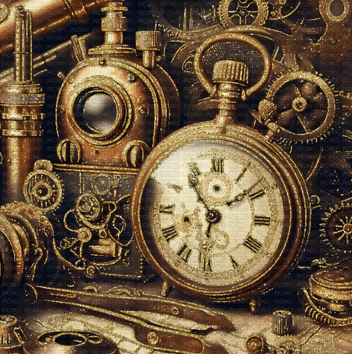 steampunk animated brown gold clock background - GIF animate gratis