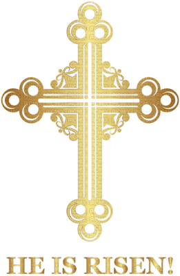 Kaz_Creations Easter Deco Gold Cross Text He Is Risen - zdarma png