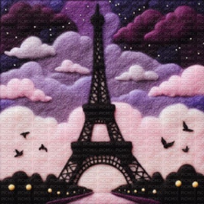 Felted Purple Night Eiffel Tower - Free PNG