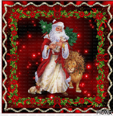 Santa with a lion - Free animated GIF