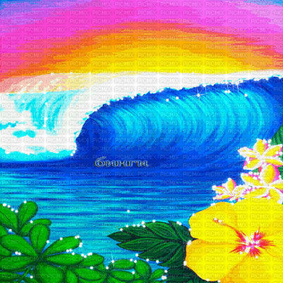 Y.A.M._Summer background flowers sea - GIF animado gratis