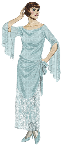 Vintage female femme mujer frau blue dress - PNG gratuit