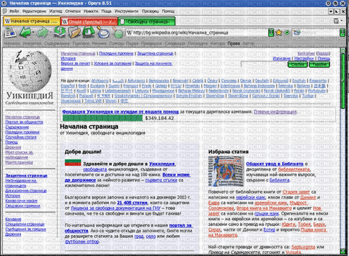 Bulgarian Wikipedia on Opera 8.51 (Bulgarian) - Free PNG
