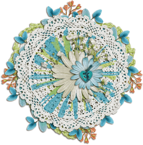 Cluster Flowers Lace Heart Button Leaves - darmowe png