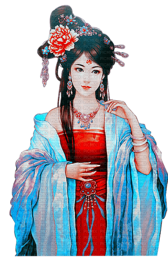 Asian.Woman.Blue.Red - ücretsiz png