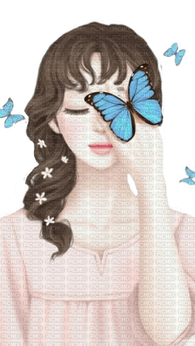 Girl, Butterflies - PNG gratuit